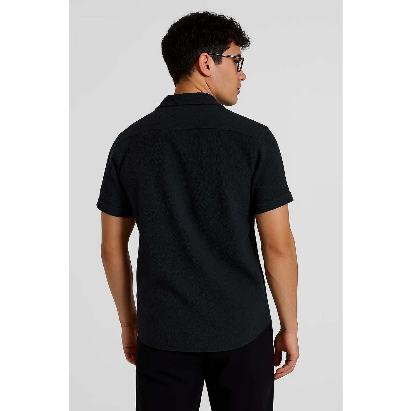 Black Textured Cuban Collar Shirt | Montivo Pakistan