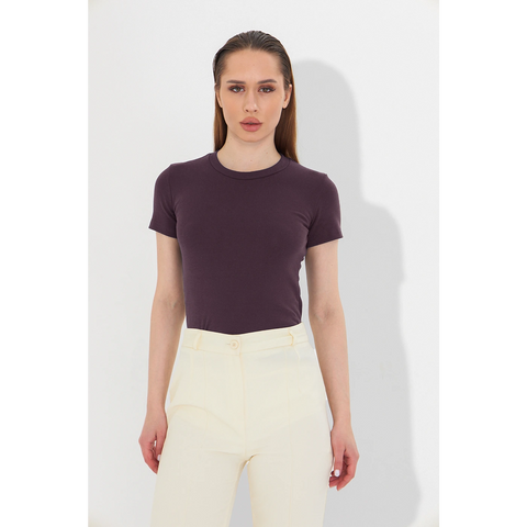 Muave Ribbed Fitted Tshirt | Montivo Pakistan