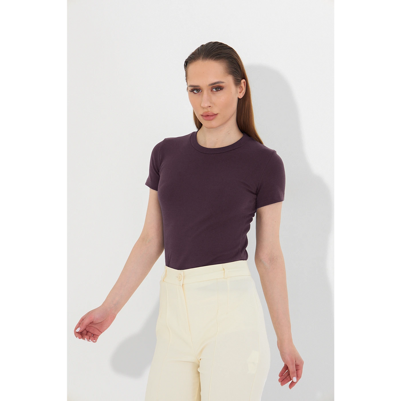 Muave Ribbed Fitted Tshirt | Montivo Pakistan