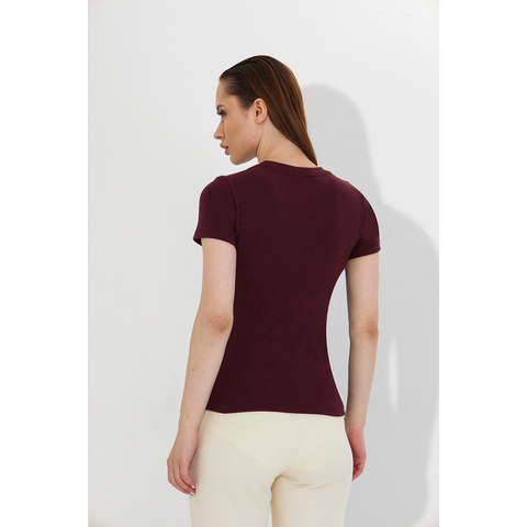 Burgundy Ribbed Fitted Tshirt | Montivo Pakistan