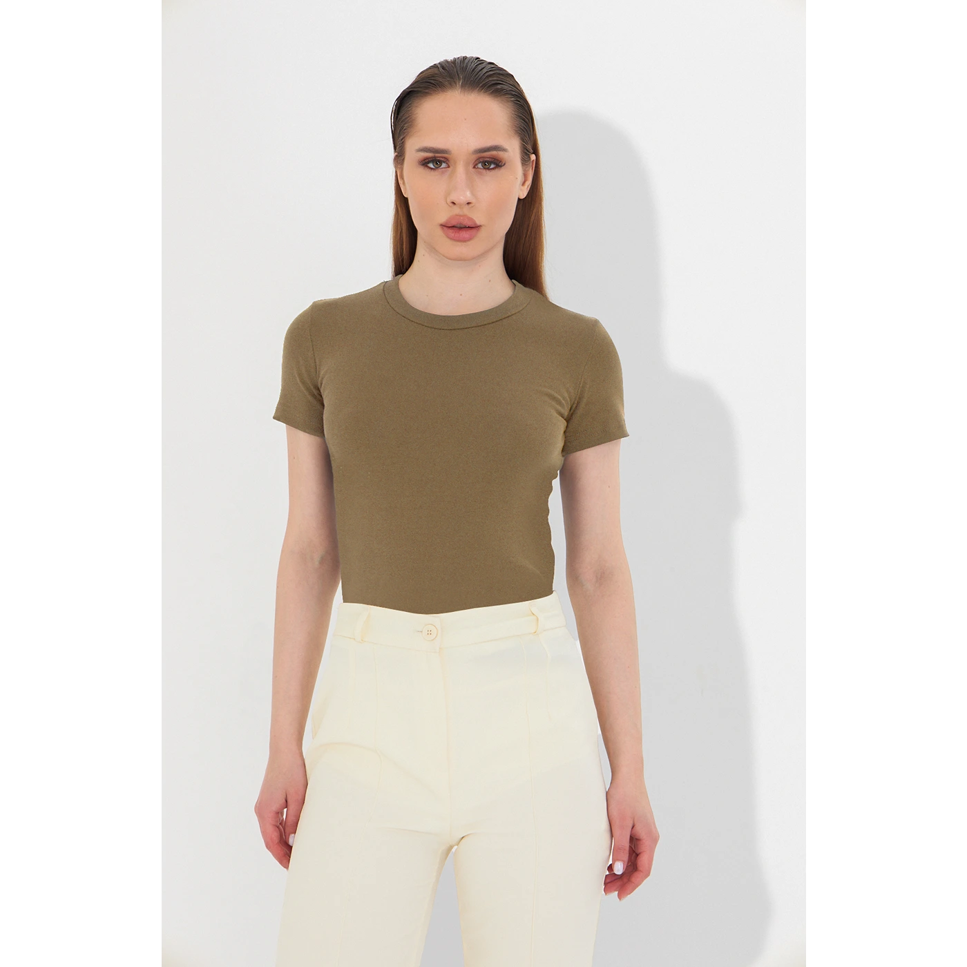 Coffee Ribbed Fitted Tshirt | Montivo Pakistan