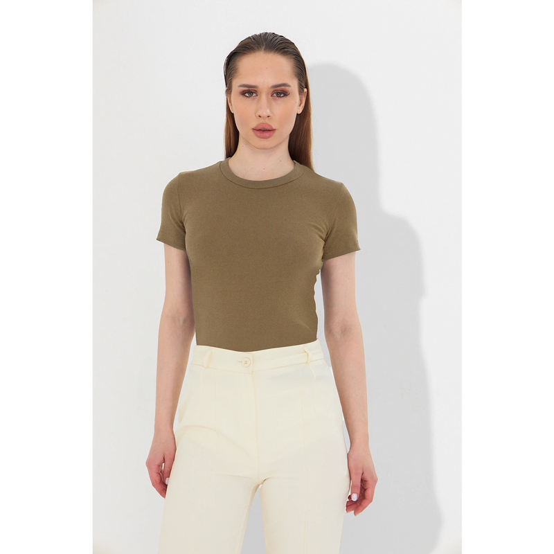 Coffee Ribbed Fitted Tshirt | Montivo Pakistan