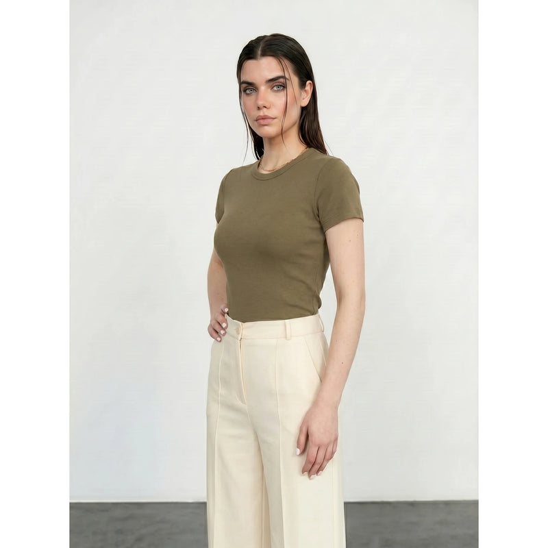 Coffee Ribbed Fitted Tshirt | Montivo Pakistan