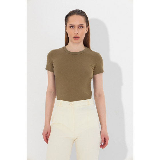 Coffee Ribbed Fitted Tshirt | Montivo Pakistan