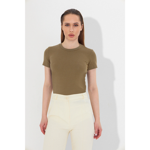 Coffee Ribbed Fitted Tshirt | Montivo Pakistan