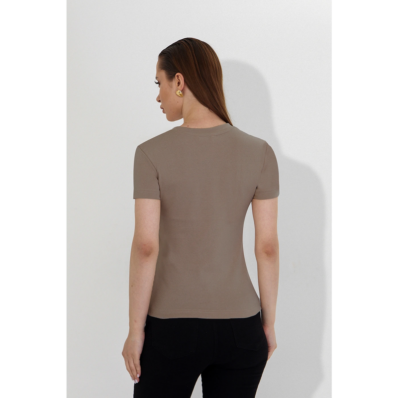 Light Brown Ribbed Fitted Tshirt | Montivo Pakistan