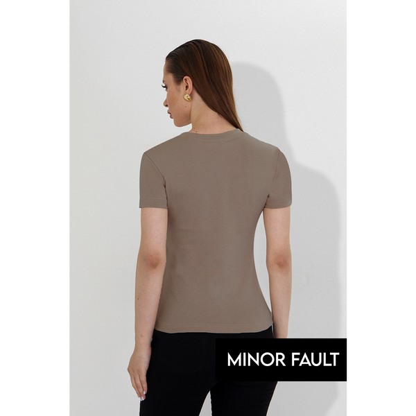 (Minor Fault) Light Brown Ribbed Fitted Tshirt | Montivo Pakistan