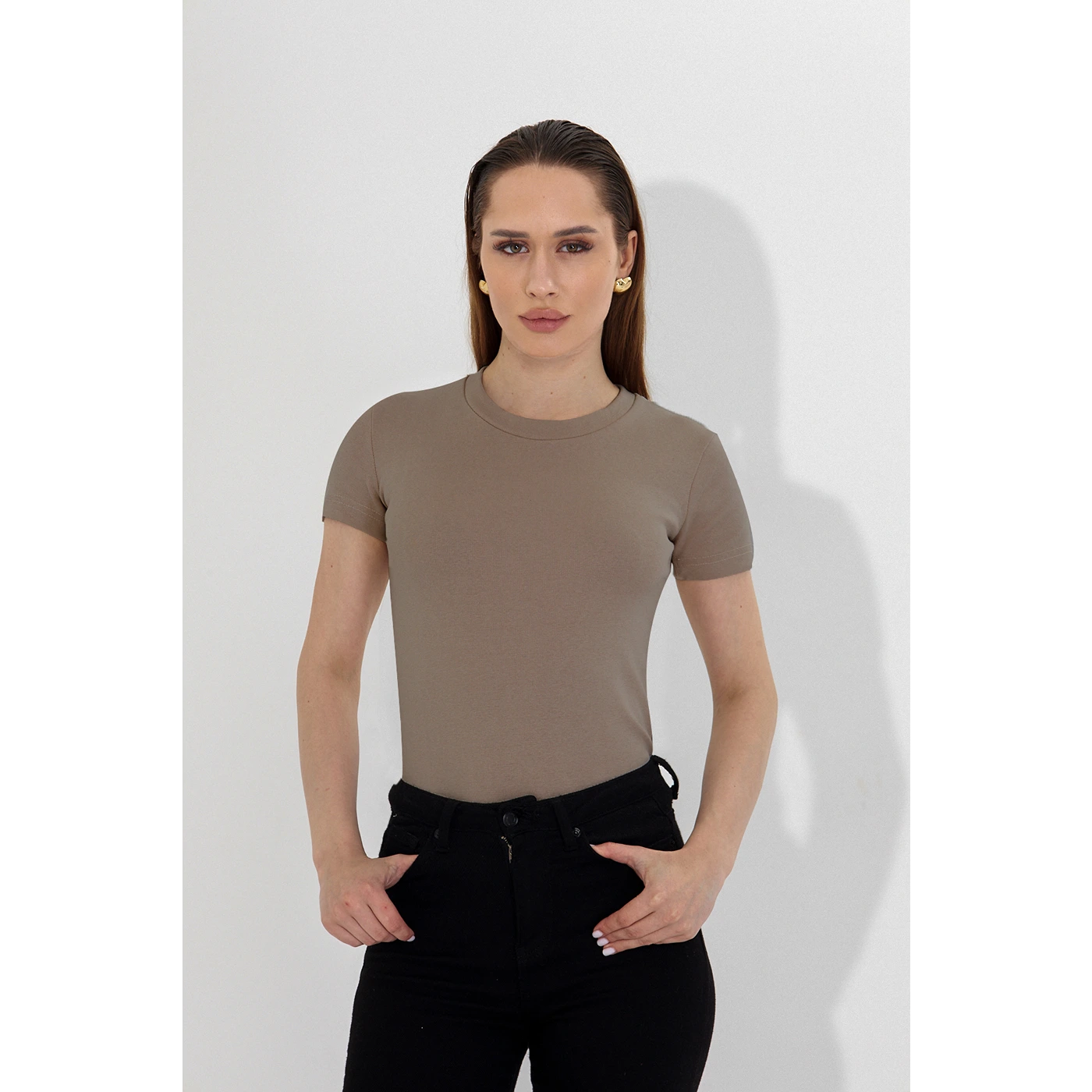 Light Brown Ribbed Fitted Tshirt | Montivo Pakistan