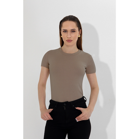 Light Brown Ribbed Fitted Tshirt | Montivo Pakistan