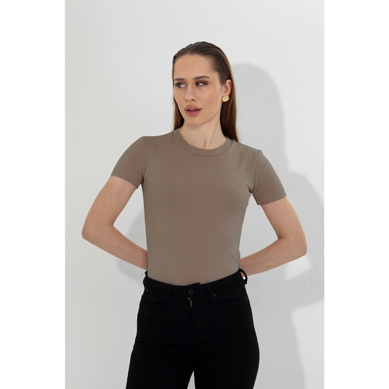 Light Brown Ribbed Fitted Tshirt | Montivo Pakistan