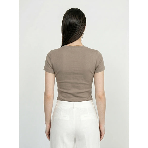 Light Brown Ribbed Fitted Tshirt | Montivo Pakistan