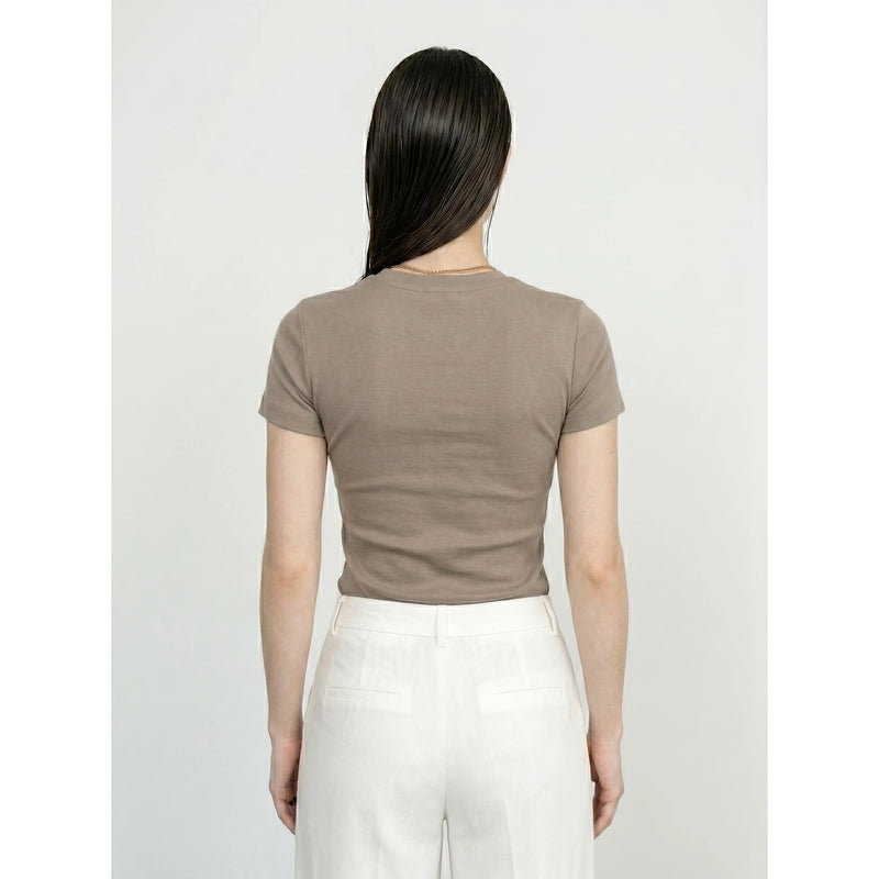 Light Brown Ribbed Fitted Tshirt | Montivo Pakistan