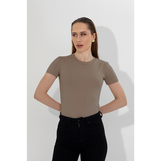 Light Brown Ribbed Fitted Tshirt | Montivo Pakistan