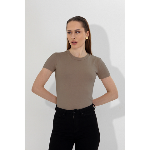 Light Brown Ribbed Fitted Tshirt | Montivo Pakistan