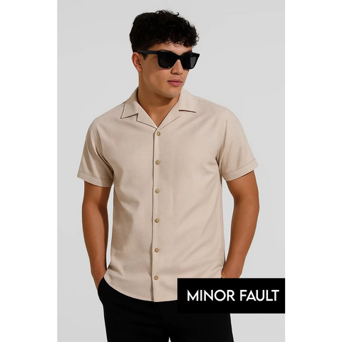 (Minor Fault) Beige Textured Cuban Collar Shirt | Montivo Pakistan