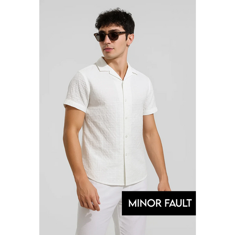 (Minor Fault) White Textured Cuban Collar Shirt | Montivo Pakistan