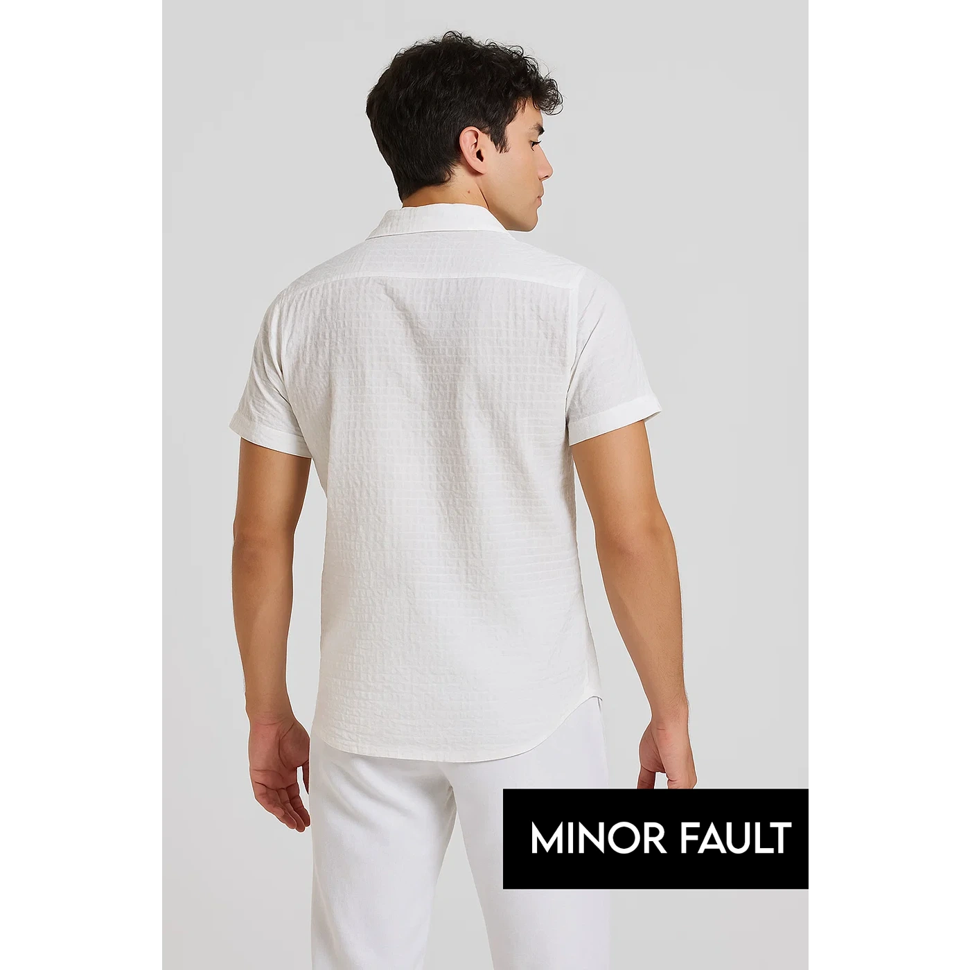 (Minor Fault) White Textured Cuban Collar Shirt | Montivo Pakistan