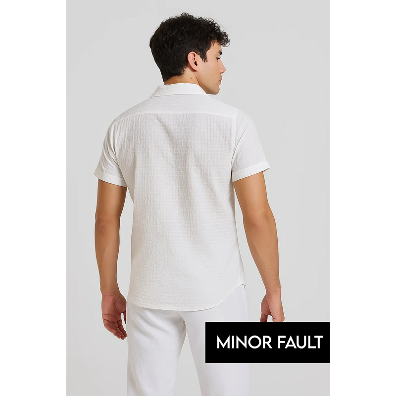 (Minor Fault) White Textured Cuban Collar Shirt | Montivo Pakistan