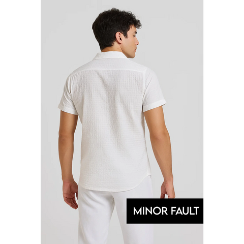 (Minor Fault) White Textured Cuban Collar Shirt | Montivo Pakistan