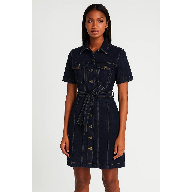 Dark Blue Denim Dress | Montivo Pakistan