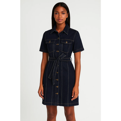 Dark Blue Denim Dress | Montivo Pakistan