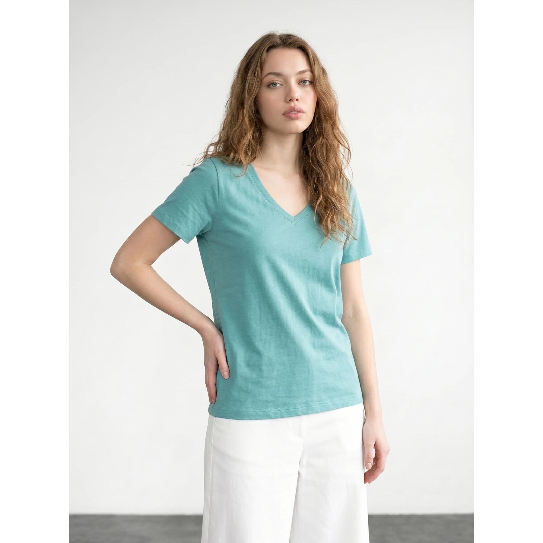Sea Green V-Neck Slim Fit Tshirt | Montivo Pakistan