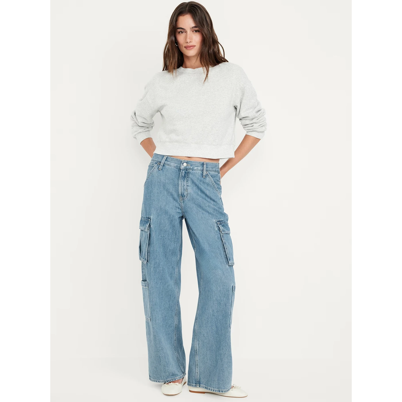 Mid Rise Baggy Wide Leg Cargo Jeans | Montivo Pakistan