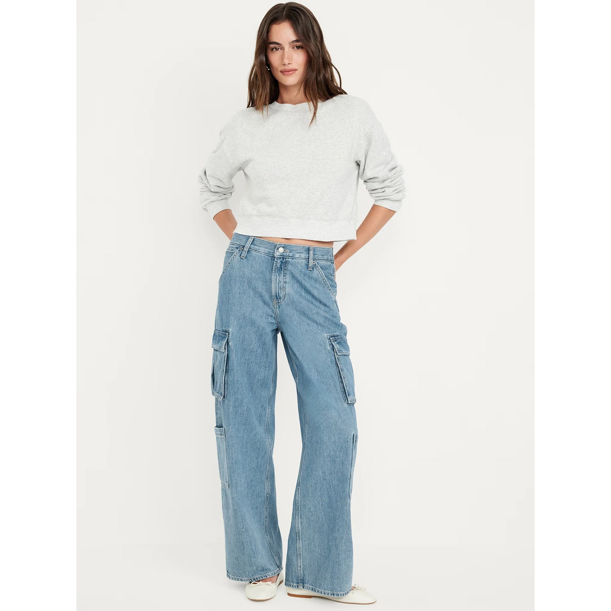 Mid Rise Baggy Wide Leg Cargo Jeans | Montivo Pakistan