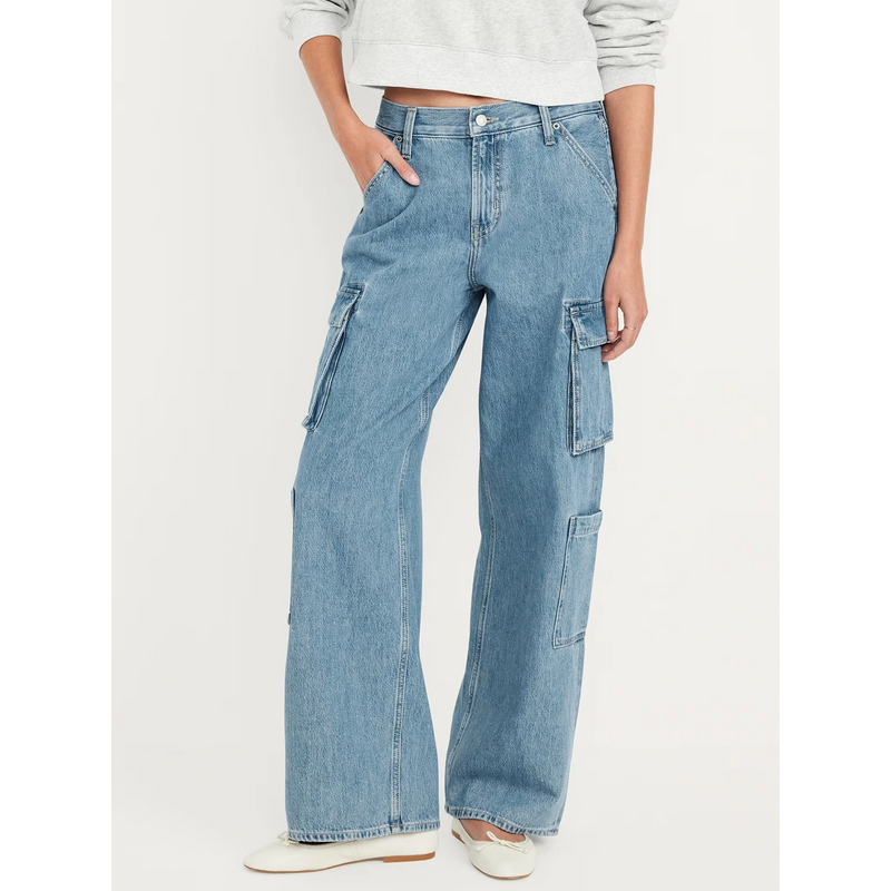 Mid Rise Baggy Wide Leg Cargo Jeans | Montivo Pakistan