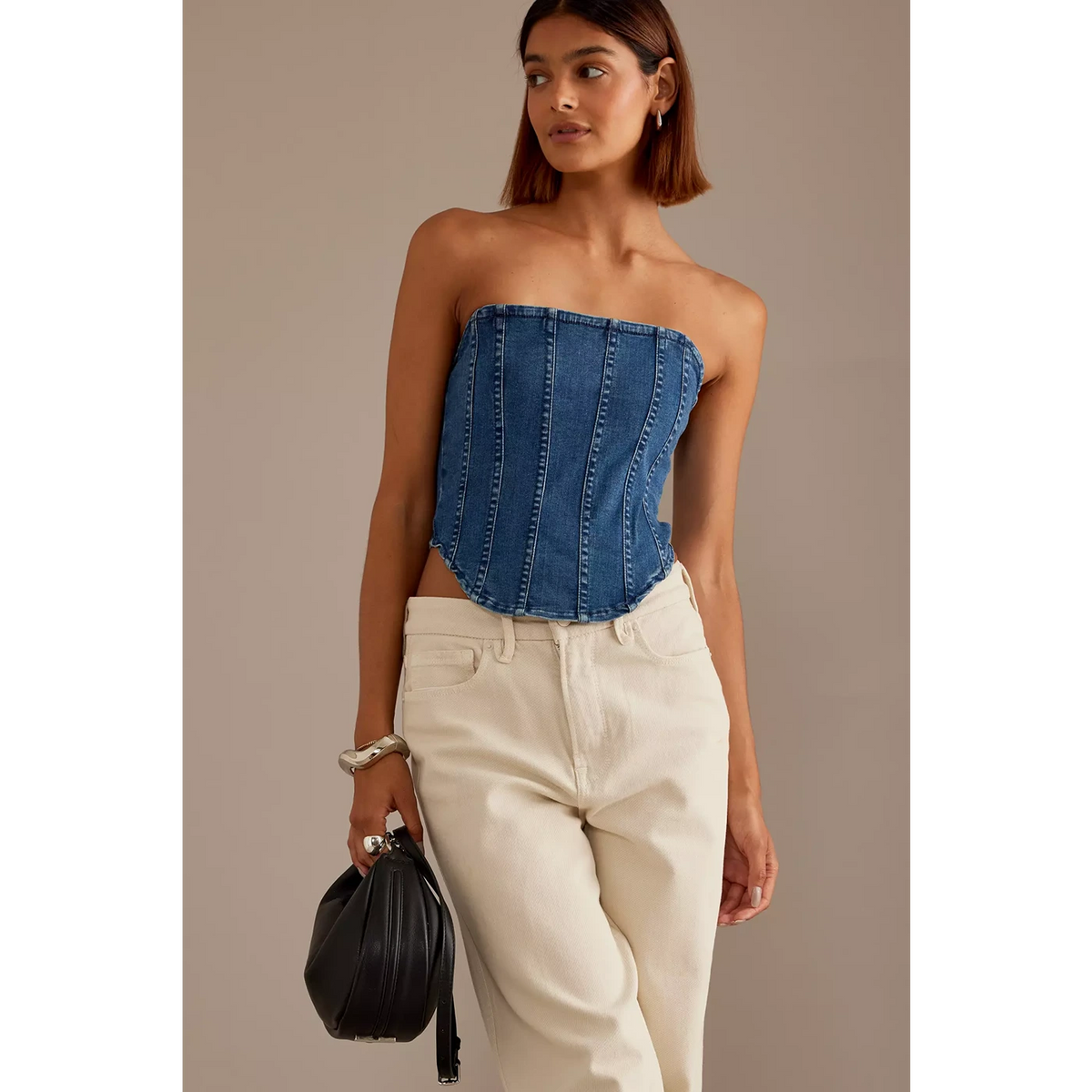 Blue Denim Strapless Corset Top | Montivo Pakistan