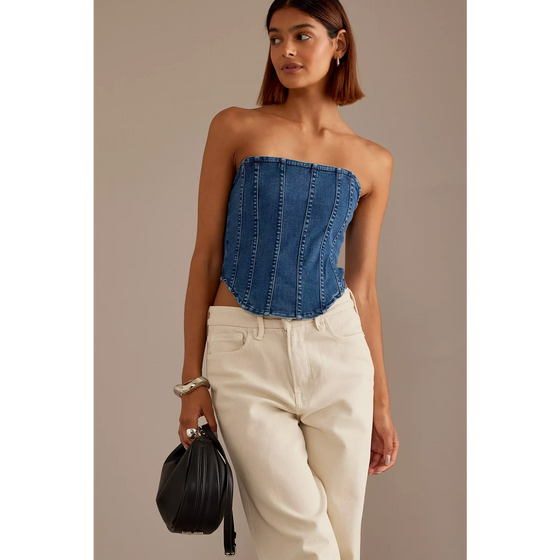 Blue Denim Strapless Corset Top | Montivo Pakistan