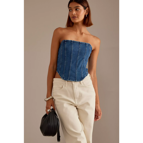 Blue Denim Strapless Corset Top | Montivo Pakistan