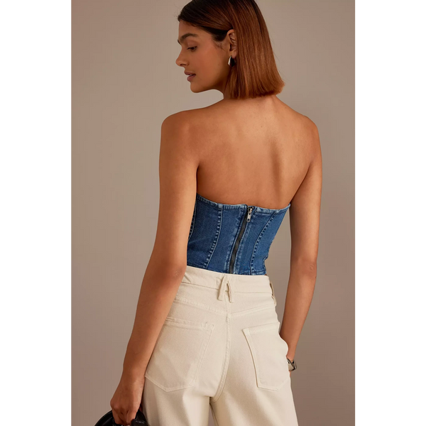 Blue Denim Strapless Corset Top | Montivo Pakistan