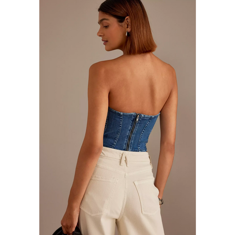 Blue Denim Strapless Corset Top | Montivo Pakistan