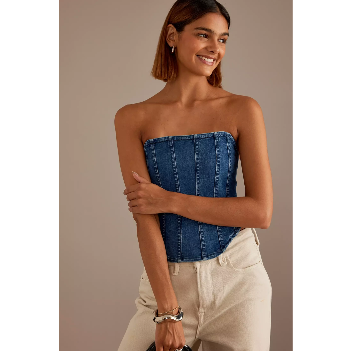 Blue Denim Strapless Corset Top | Montivo Pakistan