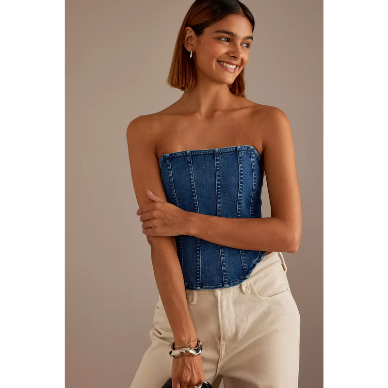 Blue Denim Strapless Corset Top | Montivo Pakistan