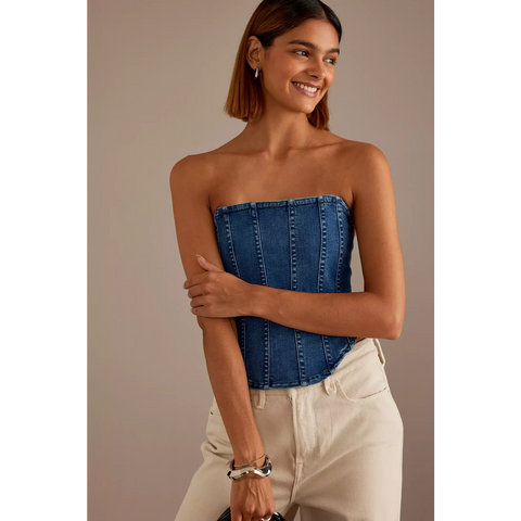 Blue Denim Strapless Corset Top | Montivo Pakistan