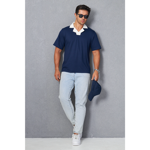 Navy Contrast Collar Regular Fit Polo | Montivo Pakistan