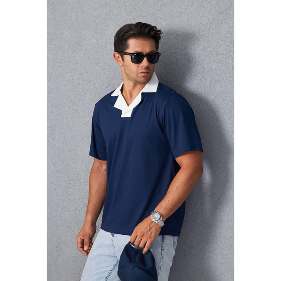 Navy Contrast Collar Regular Fit Polo | Montivo Pakistan