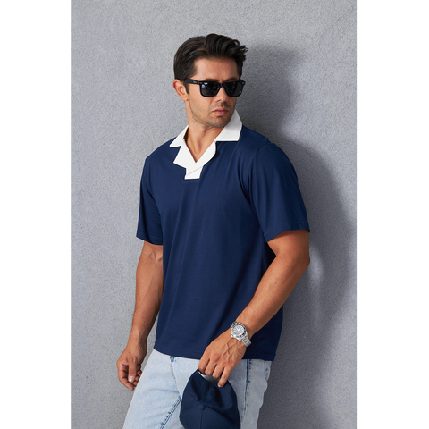 Navy Contrast Collar Regular Fit Polo | Montivo Pakistan