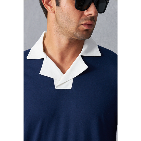 Navy Contrast Collar Regular Fit Polo | Montivo Pakistan