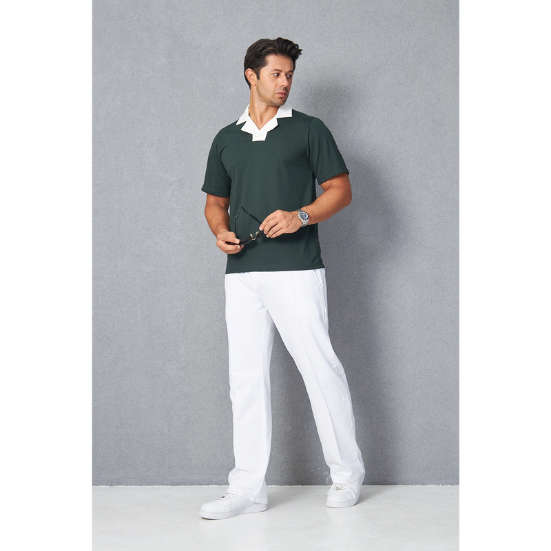 Green Contrast Collar Regular Fit Polo | Montivo Pakistan
