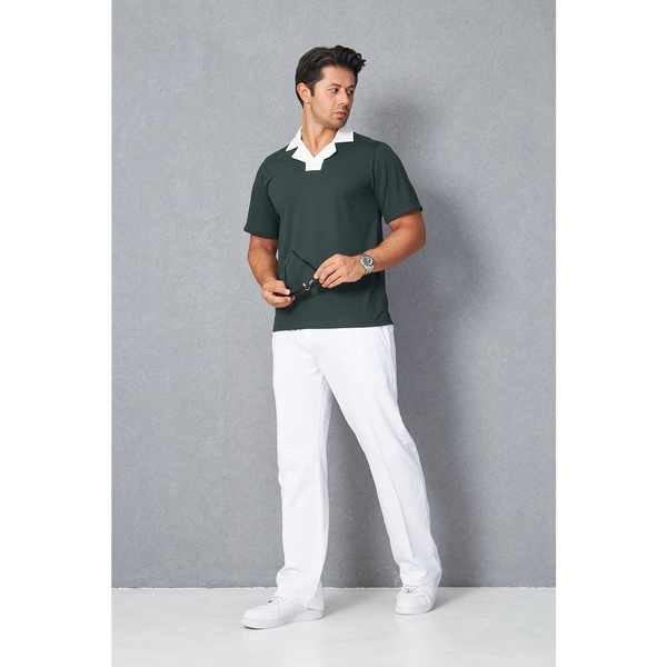 Green Contrast Collar Regular Fit Polo | Montivo Pakistan