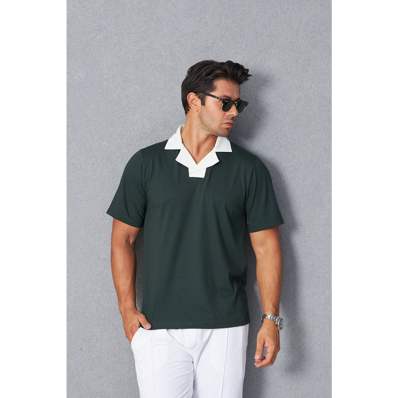 Green Contrast Collar Regular Fit Polo | Montivo Pakistan
