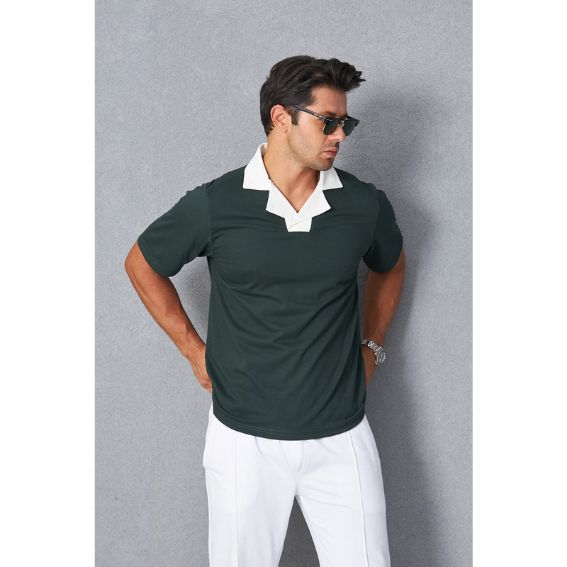 Green Contrast Collar Regular Fit Polo | Montivo Pakistan