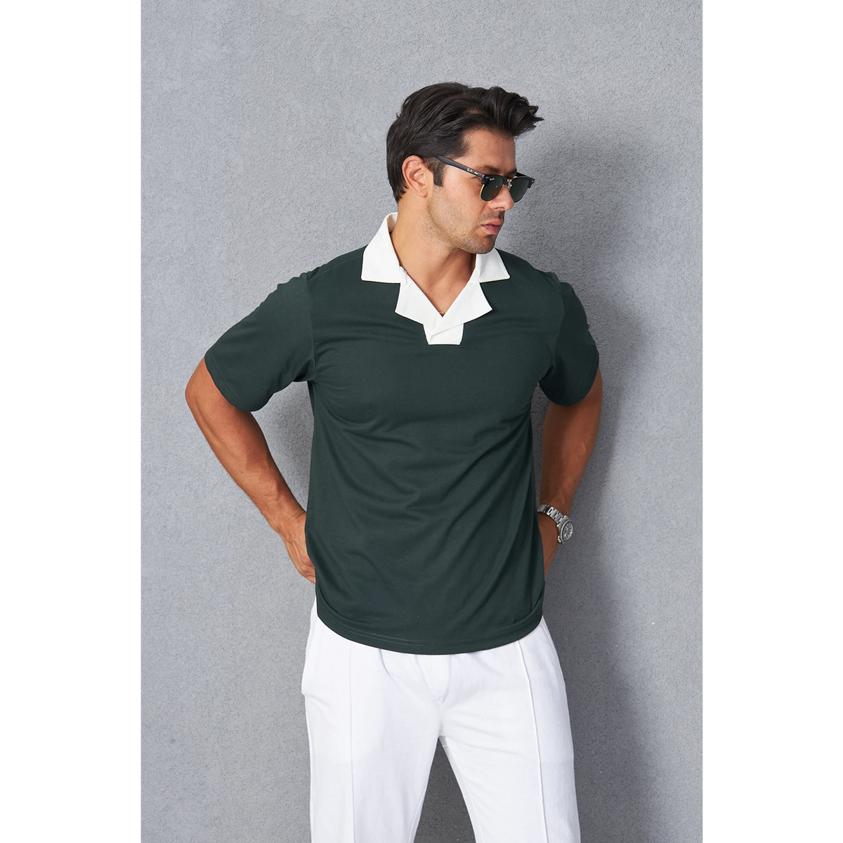 Green Contrast Collar Regular Fit Polo | Montivo Pakistan
