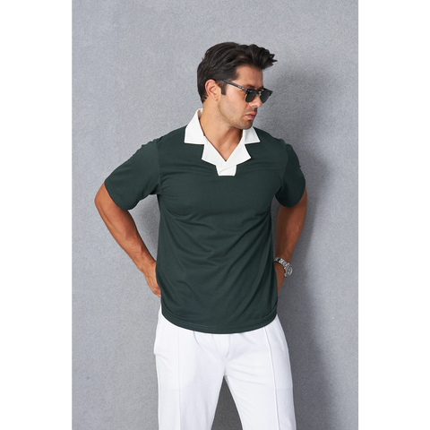 Green Contrast Collar Regular Fit Polo | Montivo Pakistan