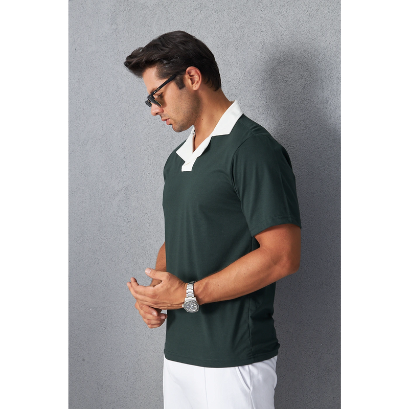 Green Contrast Collar Regular Fit Polo | Montivo Pakistan