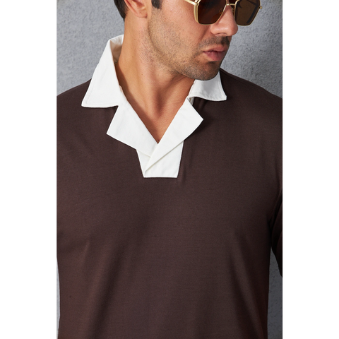 Brown Contrast Collar Regular Fit Polo | Montivo Pakistan