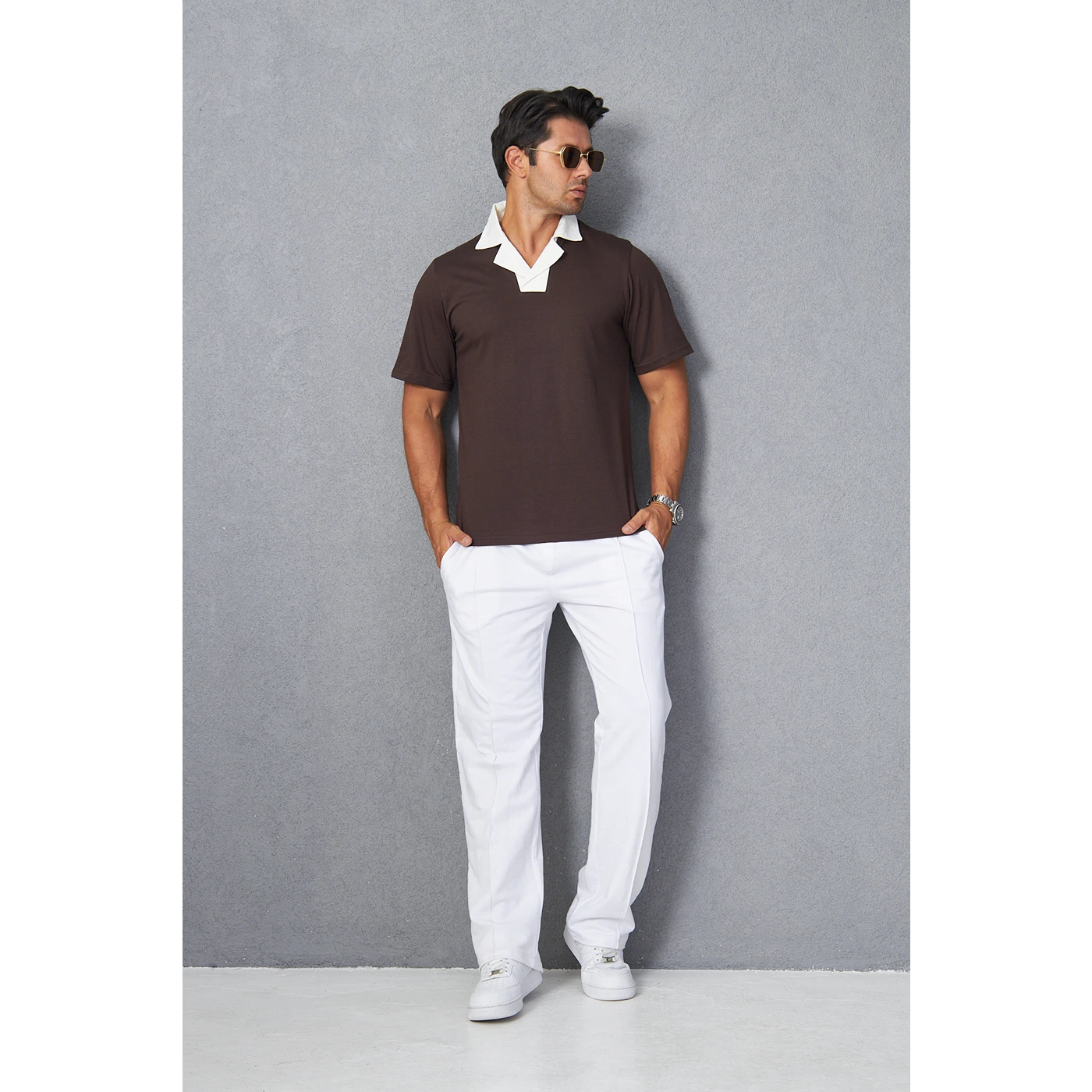 Brown Contrast Collar Regular Fit Polo | Montivo Pakistan